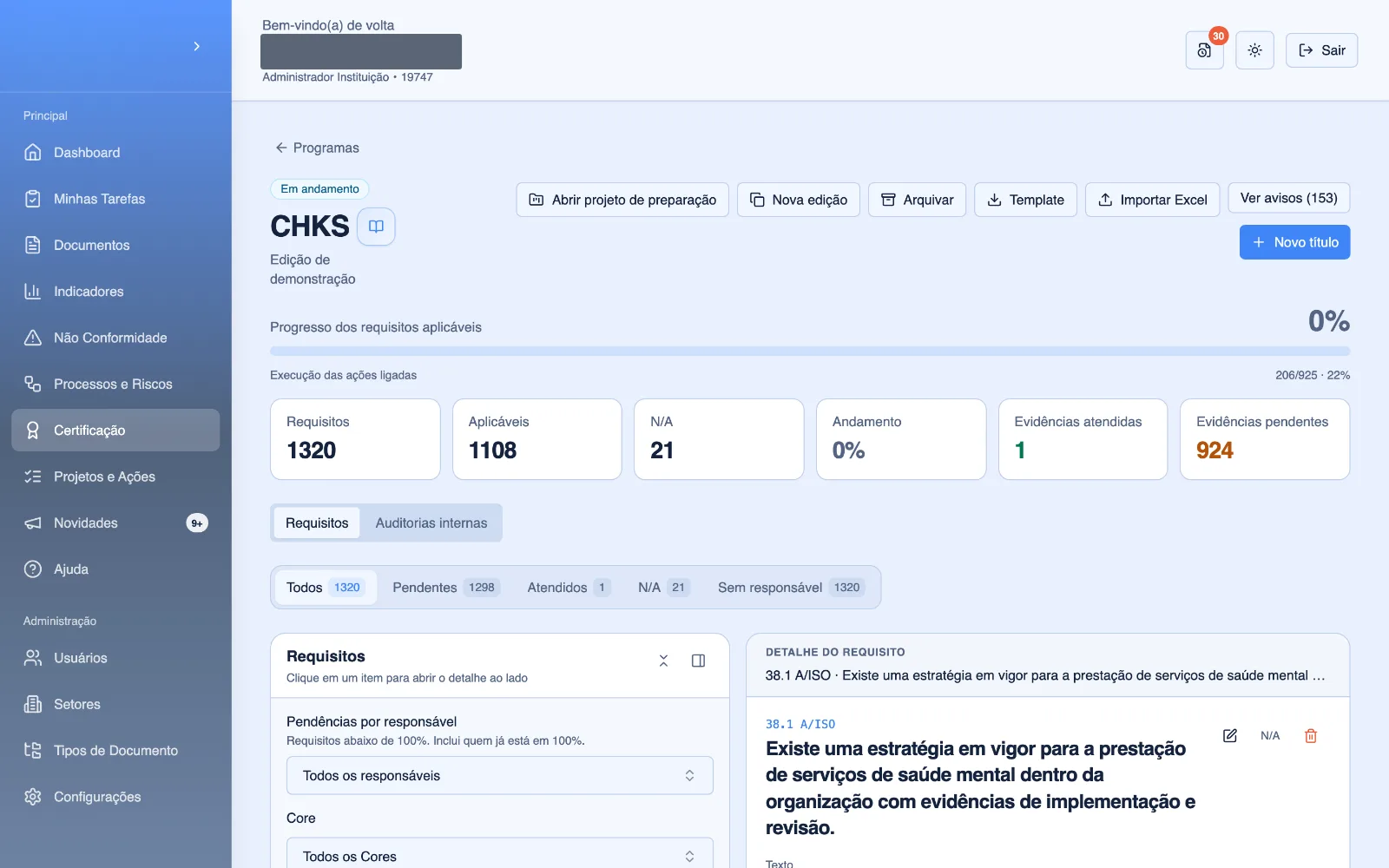 Programa com os títulos e requisitos do manual importado.